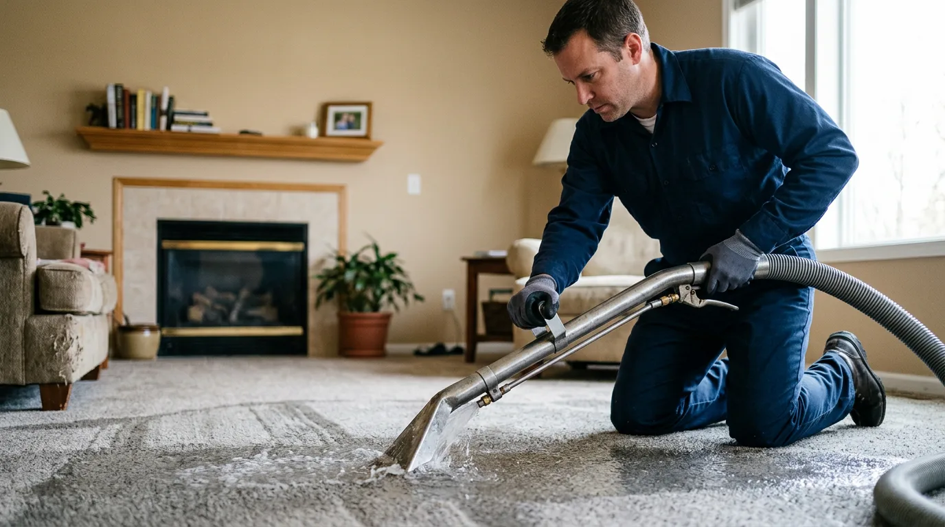 Water damage restoration technician working near Carbon, TX